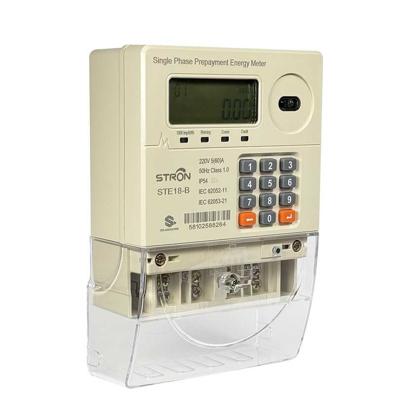 Função do teclado habilitado Smart Prepaid Electricity Meter com cobertura de terminal transparente e função anti-tamper
