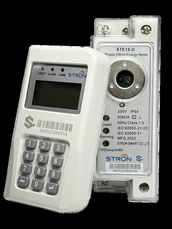 Medidor de eletricidade pré-pago inteligente com entrada por teclado, apresentando precisão Classe 1 e proteção IP54 contra entrada de água e poeira, adequado para monitoramento de energia