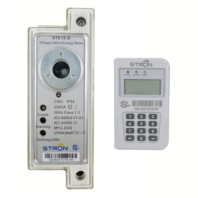 Stron STS Prepaid Din Rail Contador digital de energia/eletricidade de fase única com 2 fios de comunicação e unidade de interface com o cliente